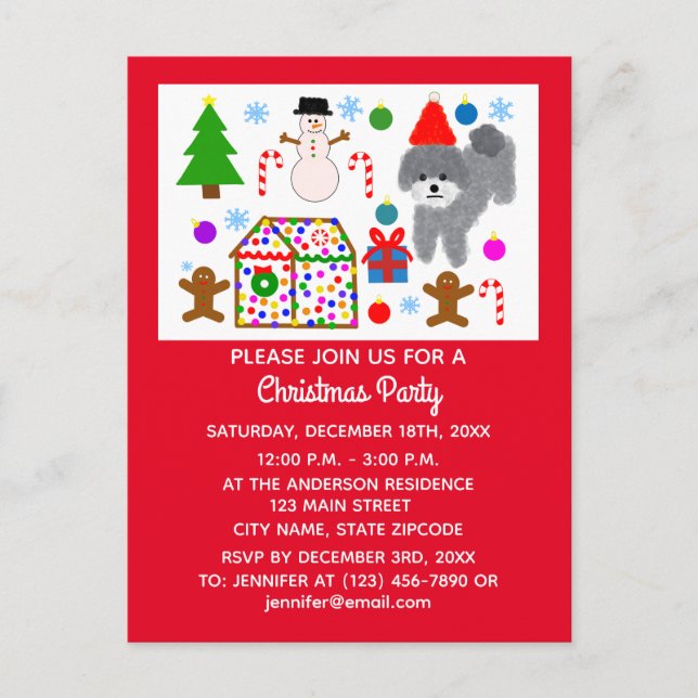 Grey Poodle Christmas #3 Invitation Postcard (Front)