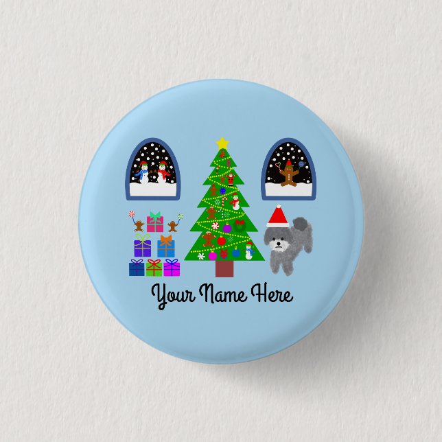 Grey Poodle Christmas #4 Button (Front)