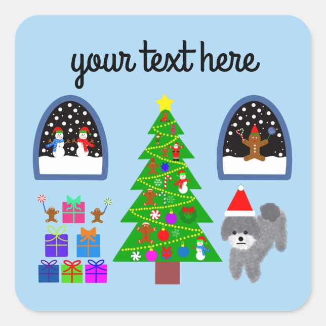 Grey Poodle Christmas #4 Stickers (Front)