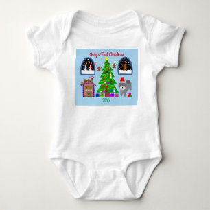 Grey Poodle Christmas #6 Baby Bodysuit