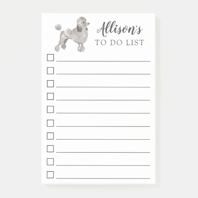 Grey Poodle Dog Personalised To Do List Post-it Notes (Front)