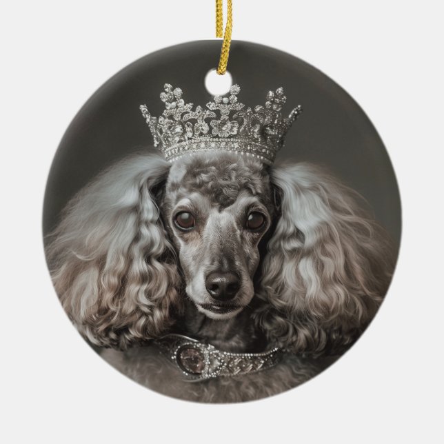 Grey Poodle Dressed as a Princess Ceramic Tree Decoration (Front)