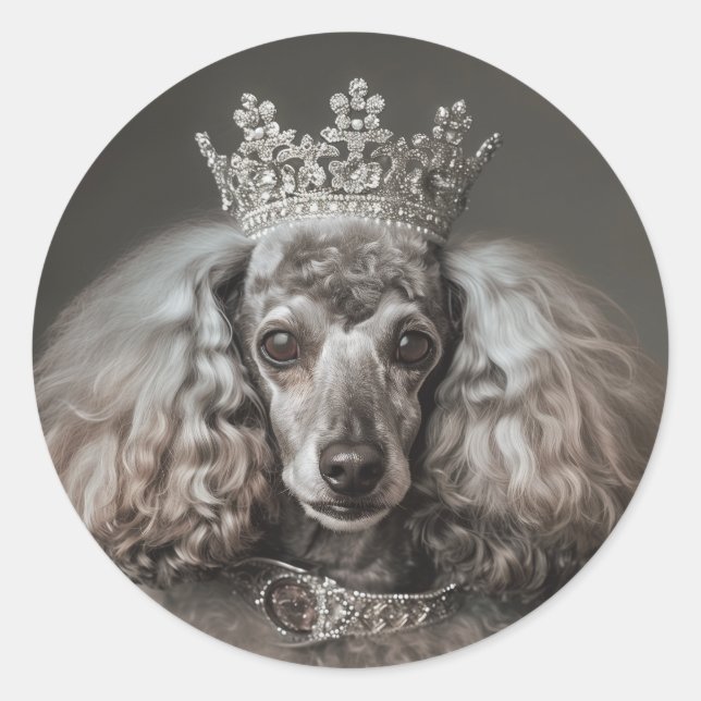 Grey Poodle Dressed as a Princess Classic Round Sticker (Front)