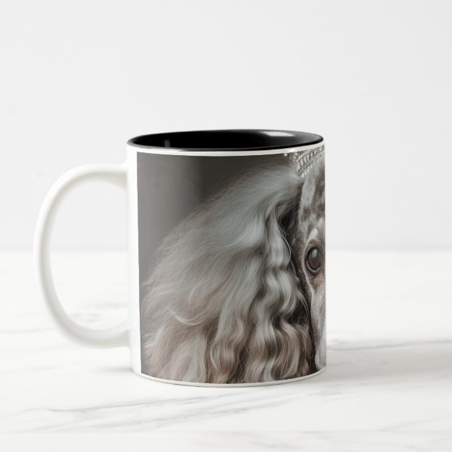 Grey Poodle Dressed as a Princess Two-Tone Coffee Mug (Left)