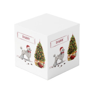 Grey Poodle Funny Christmas Dog with Tree Cube