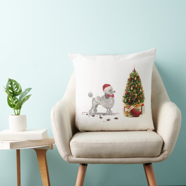 Grey Poodle Funny Christmas Dog with Tree Cushion (Chair)