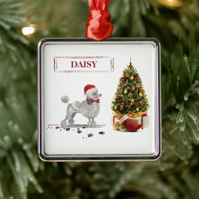 Grey Poodle Funny Christmas Dog with Tree Metal Tree Decoration (Tree)