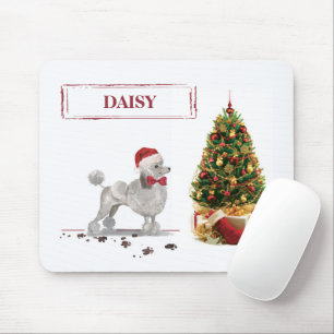 Grey Poodle Funny Christmas Dog with Tree Mouse Mat