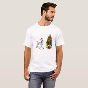 Grey Poodle Funny Christmas Dog with Tree T-Shirt