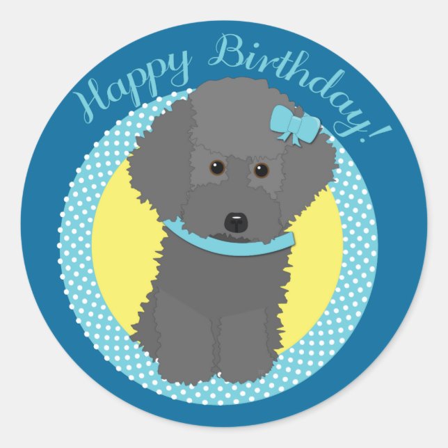 Grey Poodle Happy Birthday Stickers (Front)