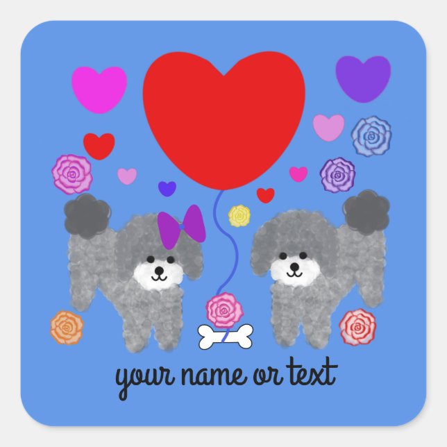Grey Poodle Valentine #3-3 Stickers (Front)
