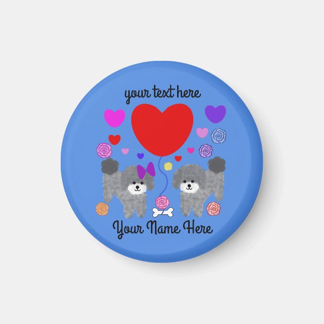 Grey Poodle Valentine #3 Round Magnet (Front)