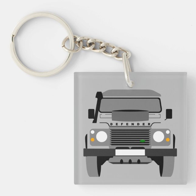 Grey Pop Art Classic Land Rover Car Key Ring (Front)