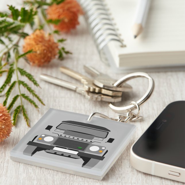 Grey Pop Art Classic Land Rover Car Key Ring (Front Right)