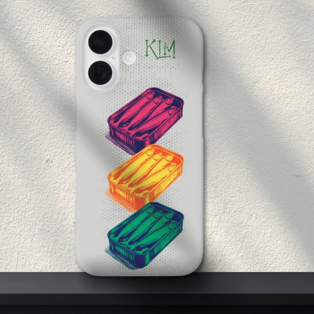 Grey Pop Art Sardine Art Grunge Drawing Monogram  Case-Mate iPhone Case (Creator Uploaded)