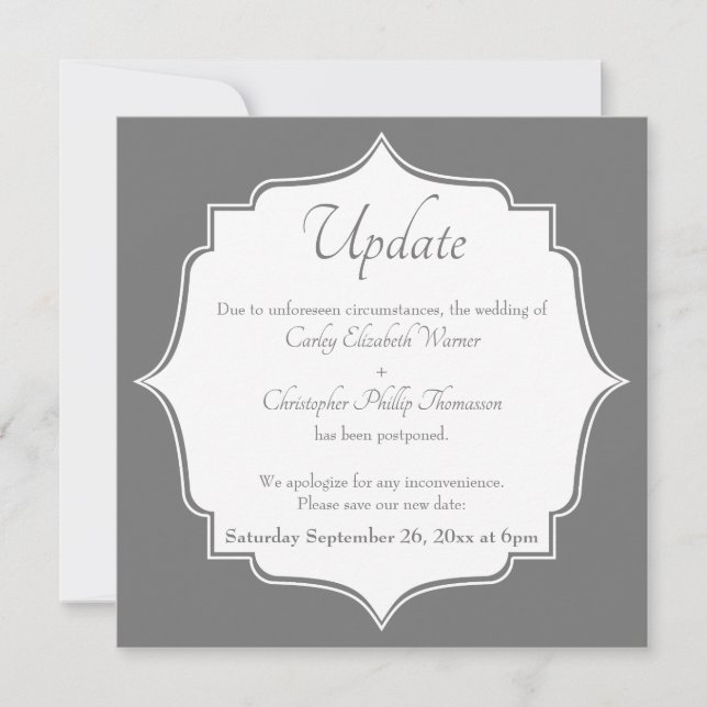 Grey Postponed Wedding Update Announcement (Front)