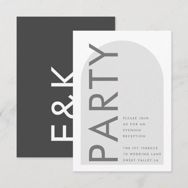 Grey Premium Ultimate Modern Monogram Party Arch Enclosure Card (Front/Back)