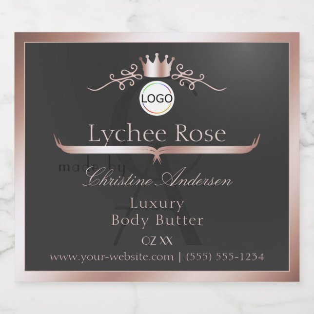 Grey Product Label Rose Gold Frame Logo Monogram (Single Label)