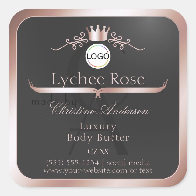 Grey Product Label Rose Gold Frame Logo Monogram (Front)