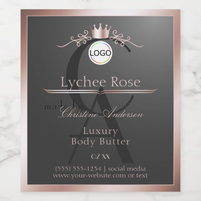 Grey Product Label Rose Gold Frame Logo Monogram (Single Label)