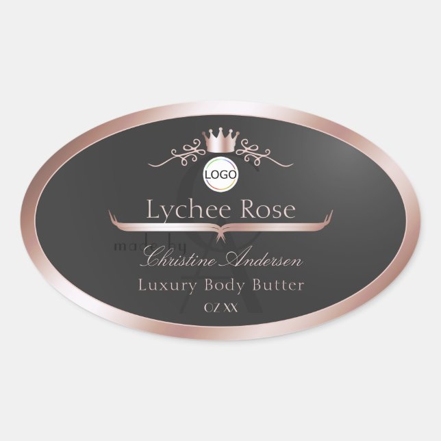 Grey Product Label Rose Gold Frame Logo Monogram (Front)