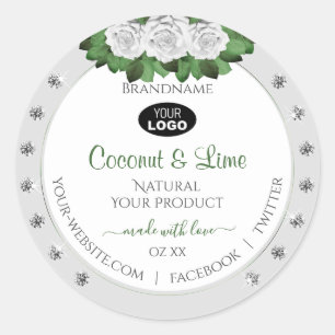 Grey Product Labels Green White Roses Jewels Logo