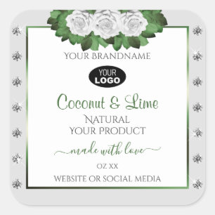 Grey Product Labels Green White Roses Jewels Logo