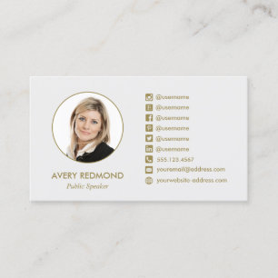 Grey Professional Add Photo  Social Media Icons Business Card