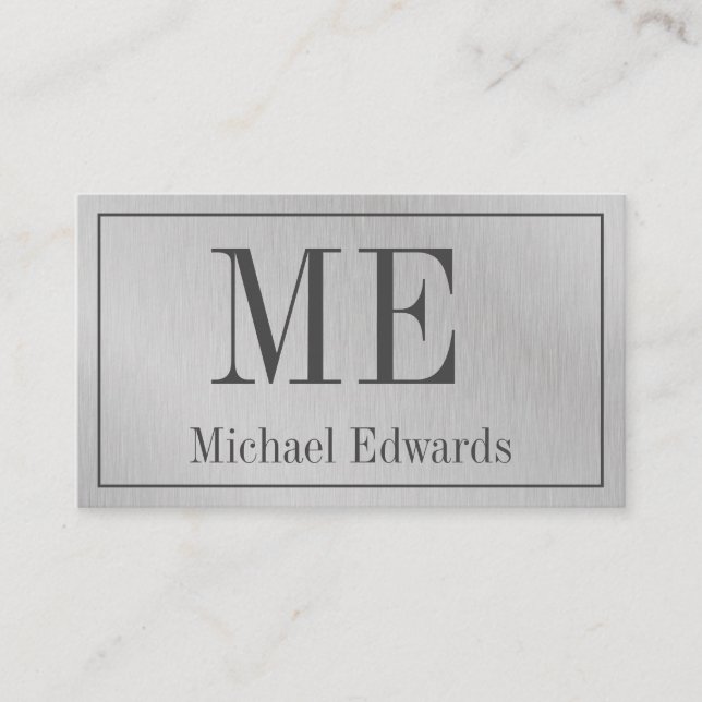 Grey Professional Monogram Steel Modern Business Card (Front)