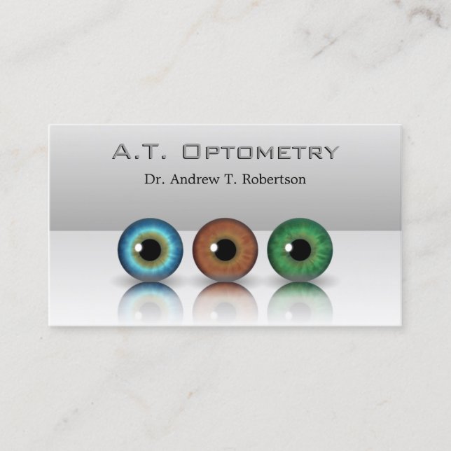 Grey Professional Optometrist Eyeballs Optometry Business Card (Front)