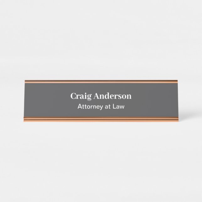 Grey Professional Plain Modern Elegant Desk Name Plate (Front)
