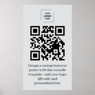Grey Professional QR Code Business Logo Poster