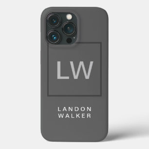 Grey professional simple modern initials monogram iPhone 13 pro case