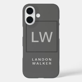 Grey professional simple modern initials monogram iPhone 16 case