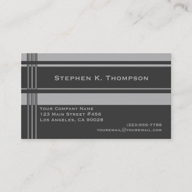 Grey Professional Stripes Block Business Card (Front)