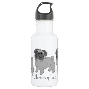 Grey Pug Dog Design Personalised 532 Ml Water Bottle