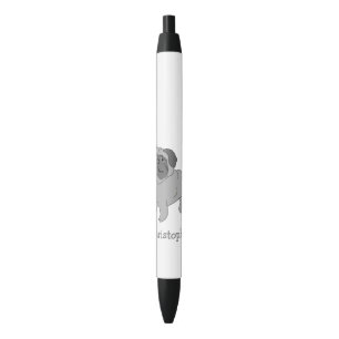 Grey Pug Dog Design Personalised Black Ink Pen