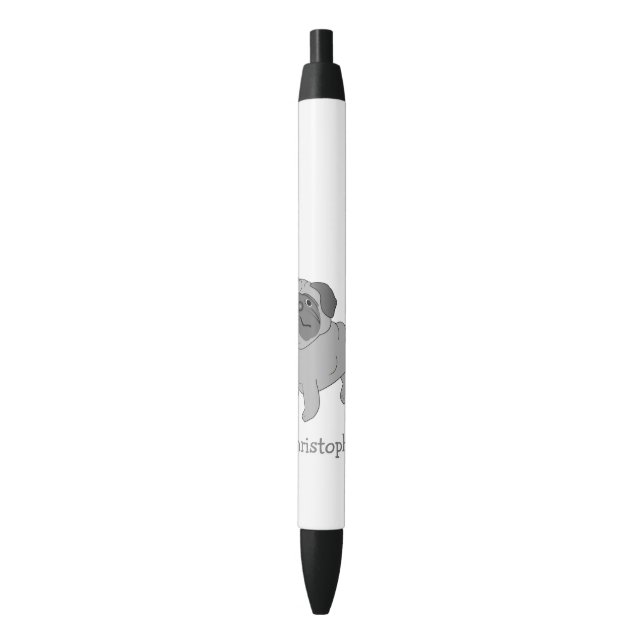 Grey Pug Dog Design Personalised Black Ink Pen (Front Vertical)