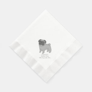 Grey Pug Dog Design Personalised  Napkin