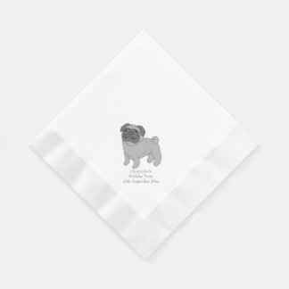 Grey Pug Dog Design Personalised  Napkin