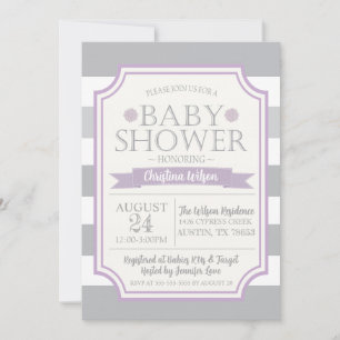 Grey & Purple Baby Shower Invitation