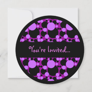 Grey purple dots sweet 16 circle invitations