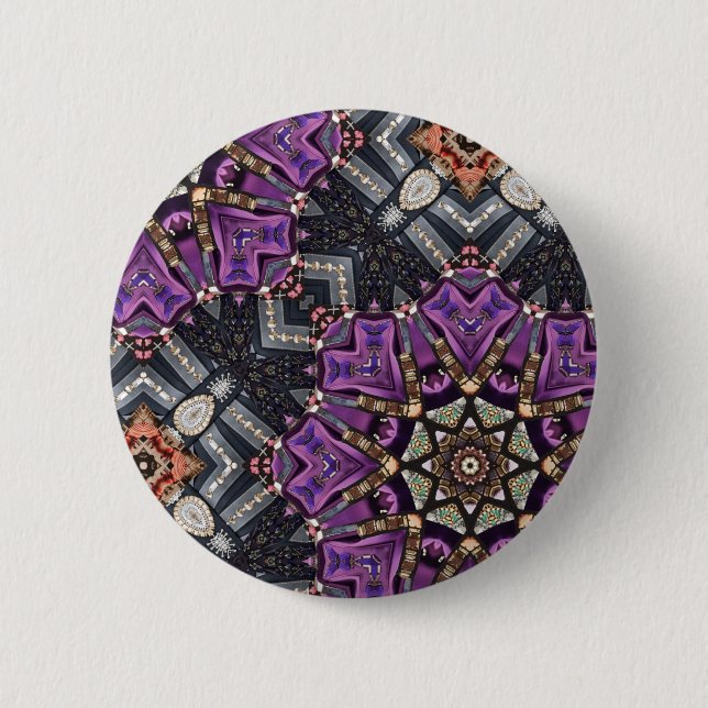 Grey purple fractal steampunk Kaleidoscope 6 Cm Round Badge (Front)
