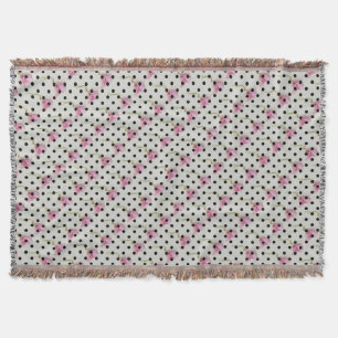 Grey purple pink flower and black polka dots throw blanket
