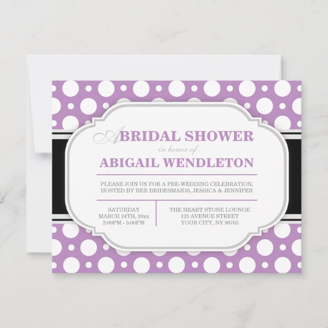 Grey & Purple Polka Dot Bridal Shower Invitations (Front)
