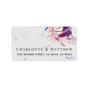 Grey & Purple Watercolor Floral Address Label