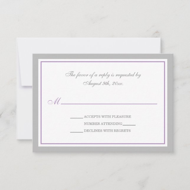 Grey & Purple Wedding Reception RSVP Cards (Front)