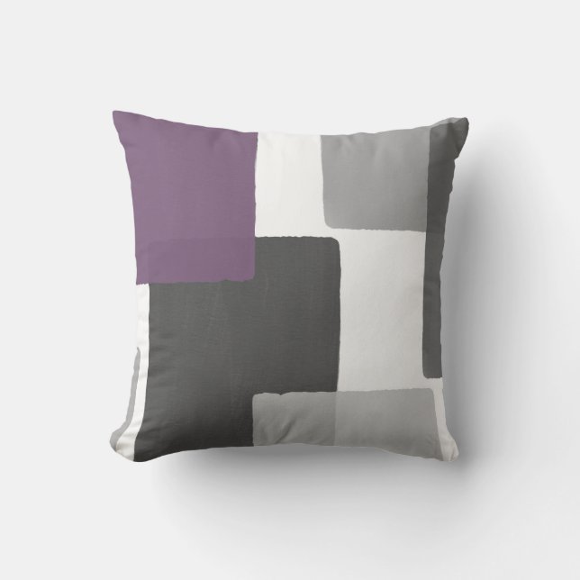 Grey Purple White Geometric Modern Minimalist Cushion (Front)