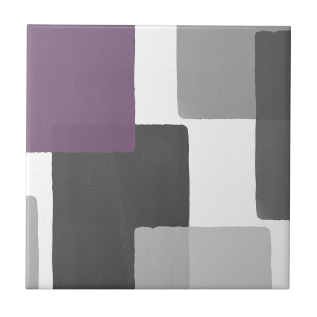Grey Purple White Geometric Modern Minimalist Tile (Front)