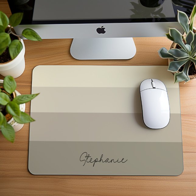 Grey Putty Striped Minimalist Design With Name Mouse Mat (Creator Uploaded)